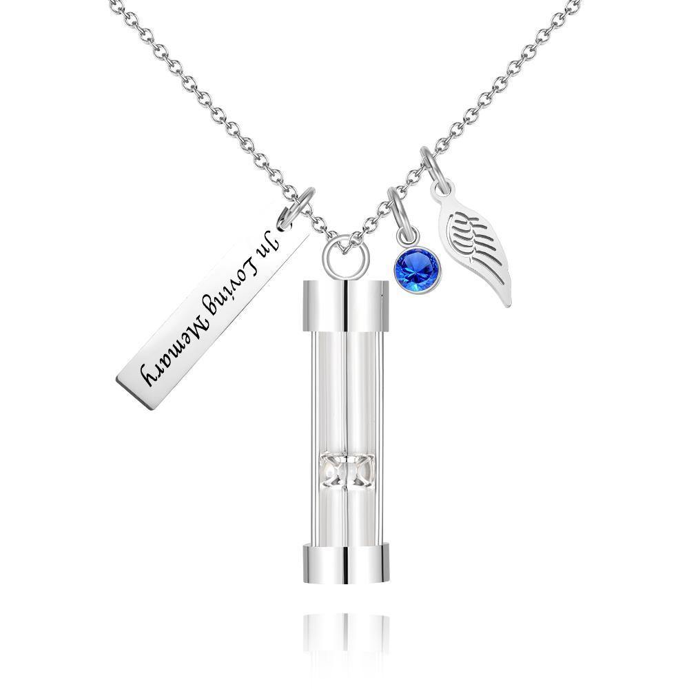 Custom Engraved Angel Wings Hourglass Ashes Necklace with Birthstone Memorial Gifts for Someone - soufeelus