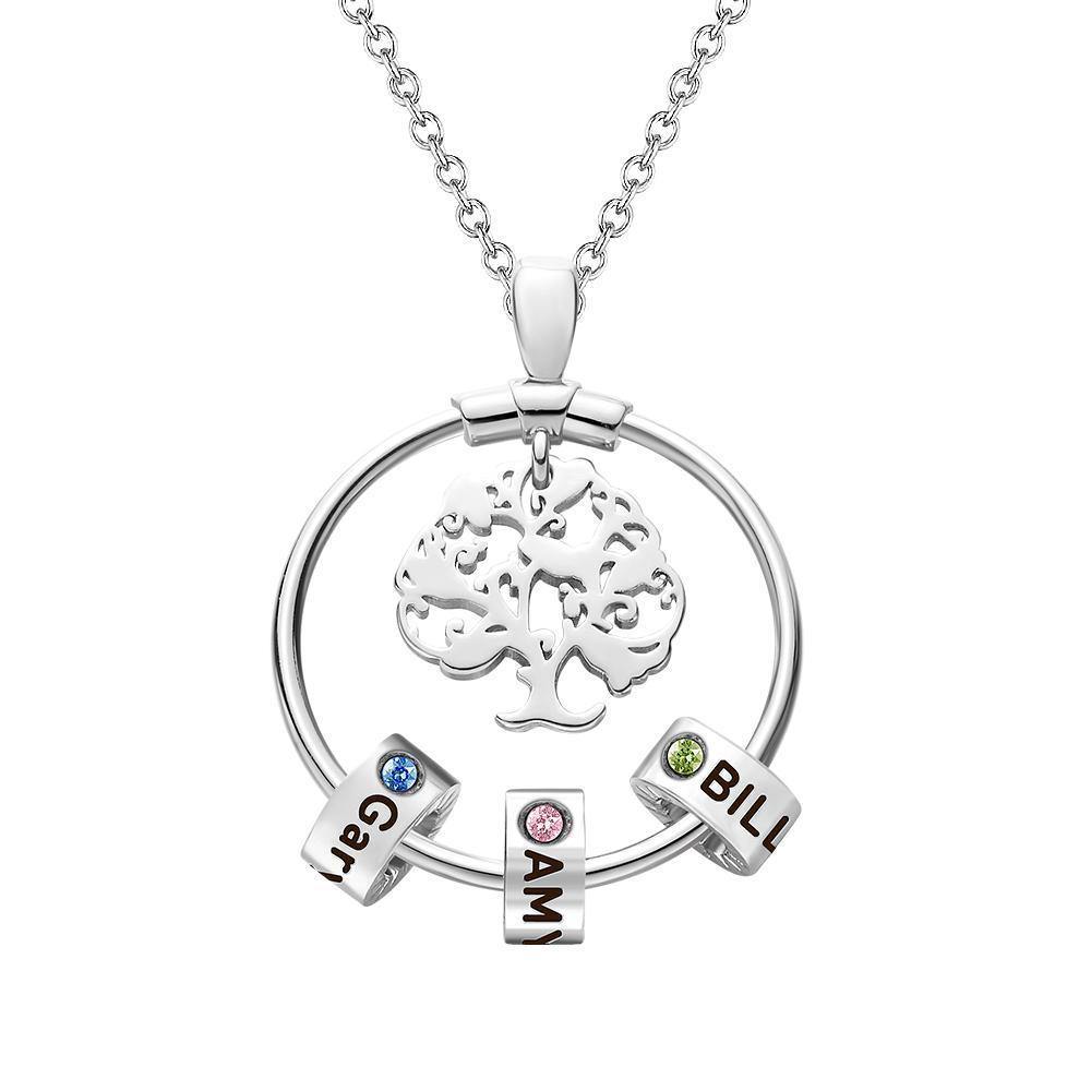 Life Tree Engraved Necklace With Custom One Birthstone Gifts - Silver - soufeelus