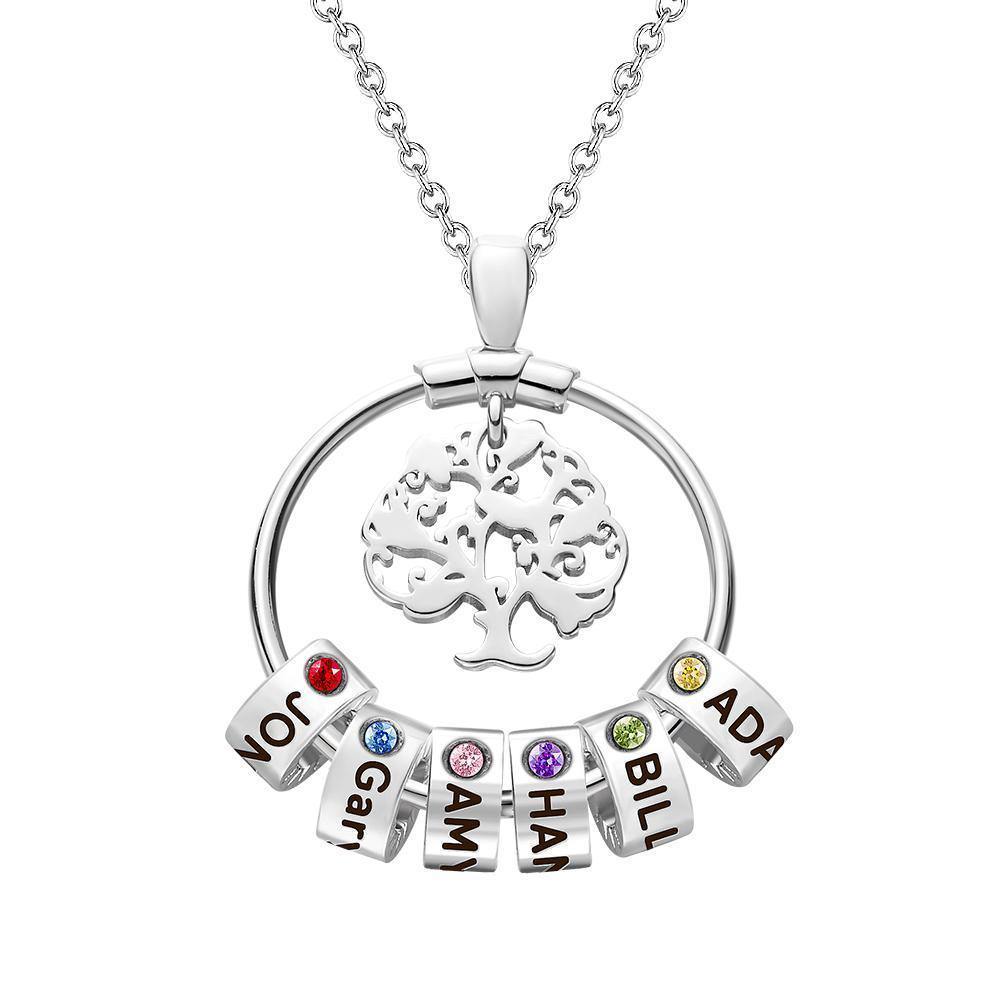 Life Tree Engraved Necklace With Custom One Birthstone Gifts - Silver - soufeelus