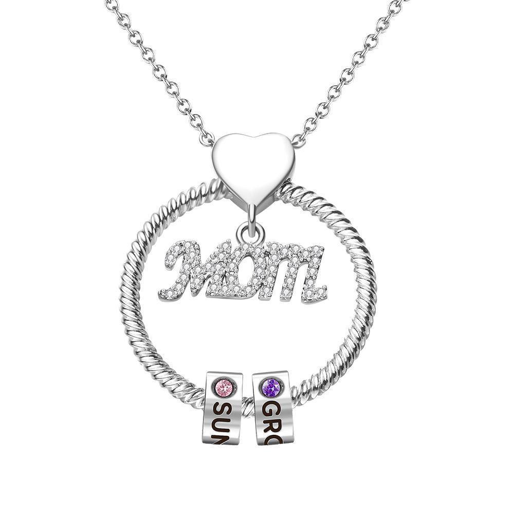 Custom Engraved Necklace With One Birthstone Gifts For Mom - Silver - soufeelus