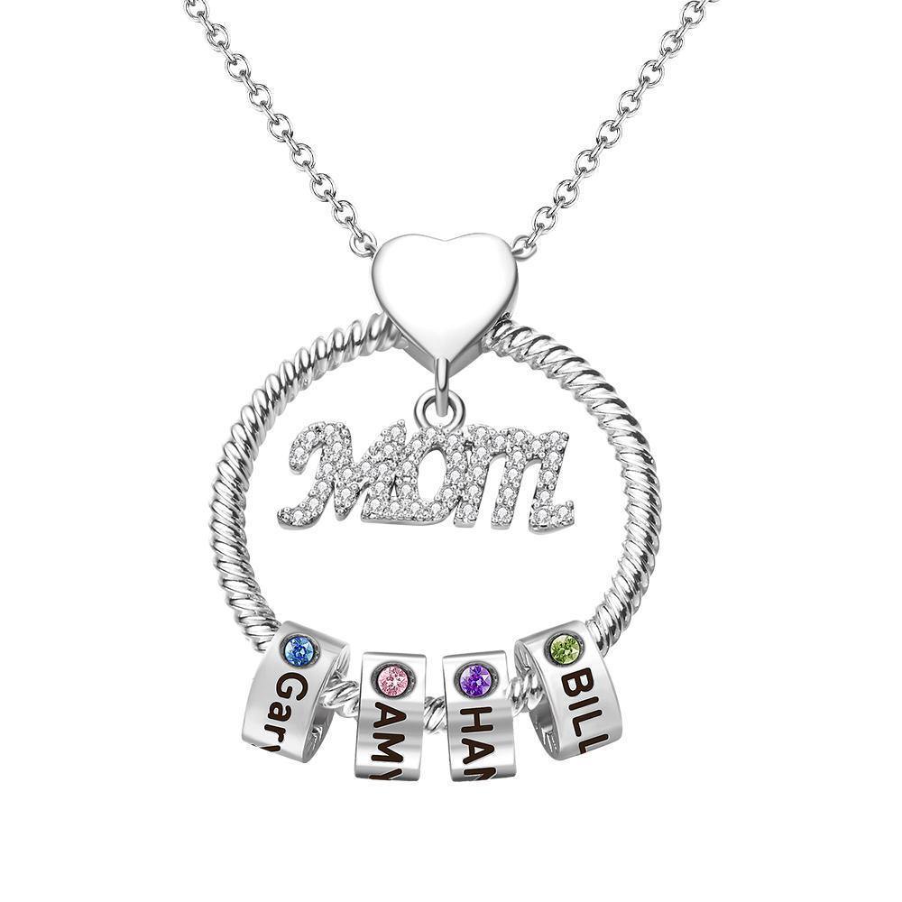 Custom Engraved Necklace With One Birthstone Gifts For Mom - Silver - soufeelus