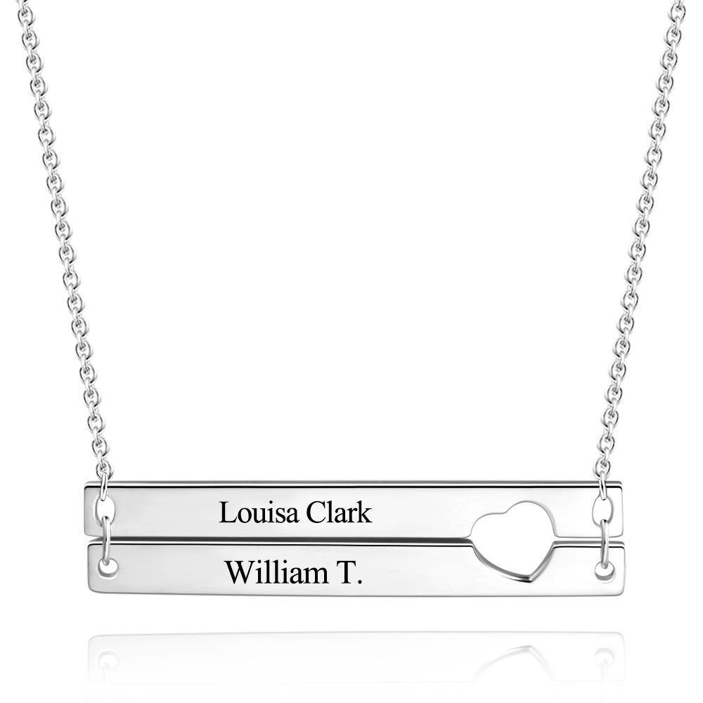 Engraved Double Bar Necklace Silver - soufeelus