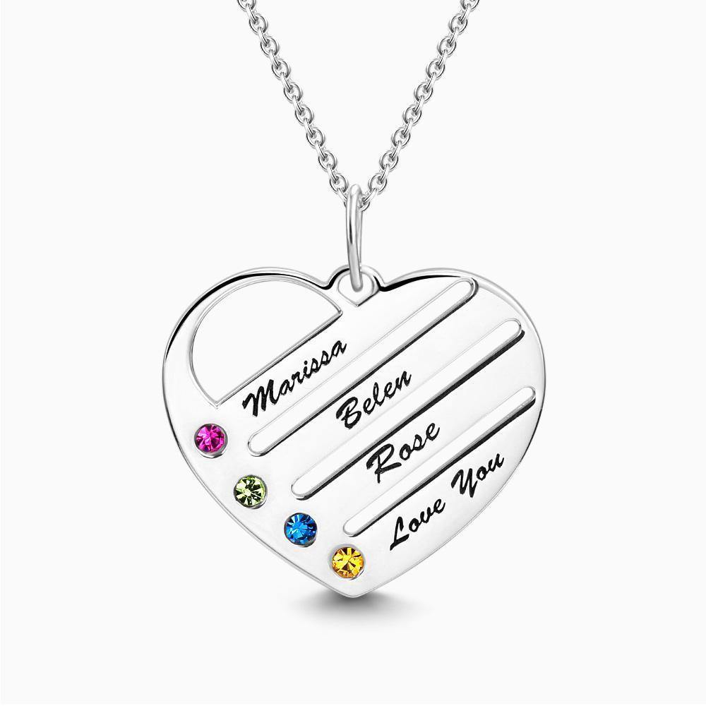 Personalized Birthstone with Engraving Heart Necklace 14k Gold Plated Silver (Crystal Unchangeable) - soufeelus