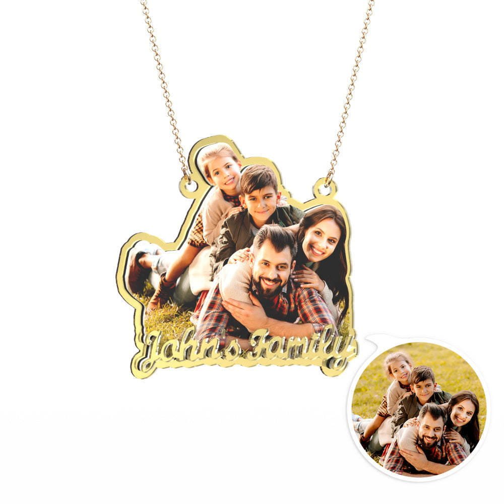 Custom Photo Engraved Gold Necklace Exquisite Custom Family Necklace Gift for Family - 