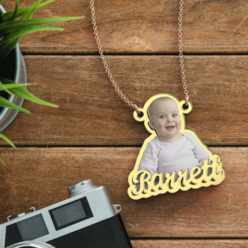 Custom Photo Engraved Gold Necklace Exquisite Custom Baby Necklace Gift for Baby - 