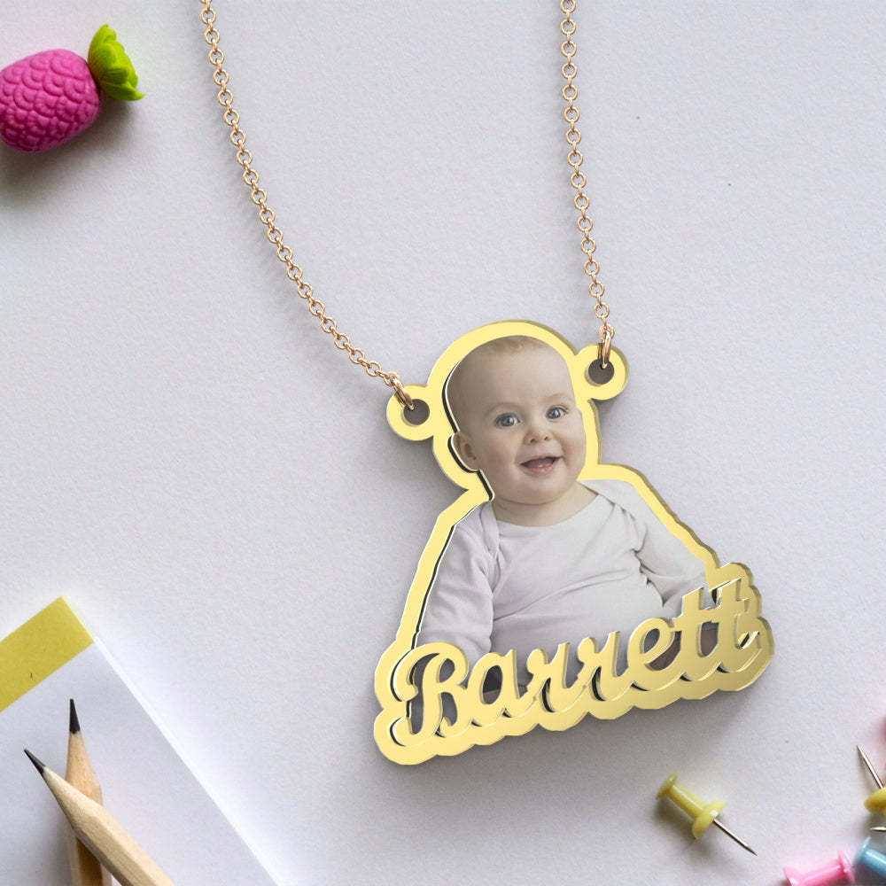 Custom Photo Engraved Gold Necklace Exquisite Custom Baby Necklace Gift for Baby - 