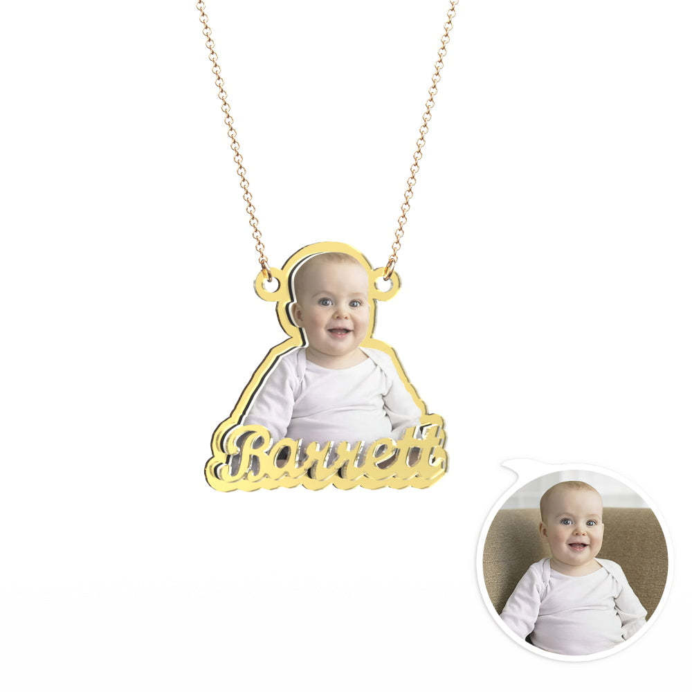Custom Photo Engraved Gold Necklace Exquisite Custom Baby Necklace Gift for Baby - 