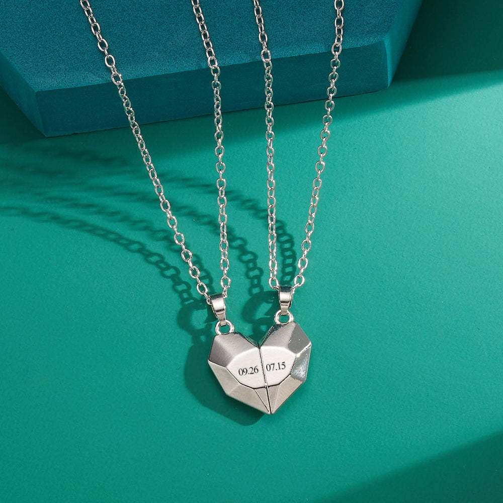 Personalized Two Souls One Heart Pendant Magnet Necklaces for Couple Necklace Anniversary Gifts -