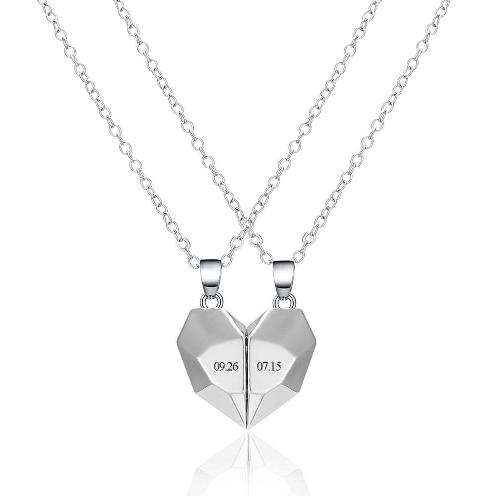 Personalized Two Souls One Heart Pendant Magnet Necklaces for Couple Necklace Anniversary Gifts - 