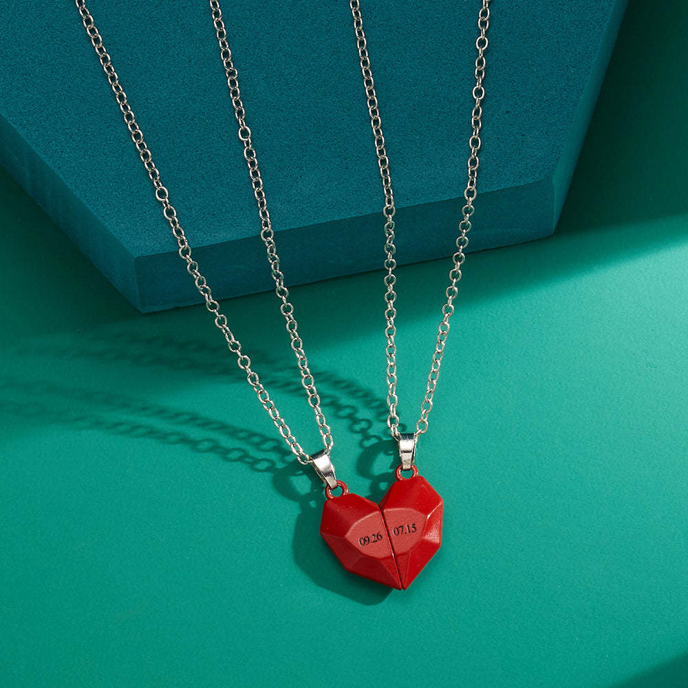 Personalized Two Souls One Heart Pendant Magnet Necklaces for Couple Necklace Anniversary Gifts -