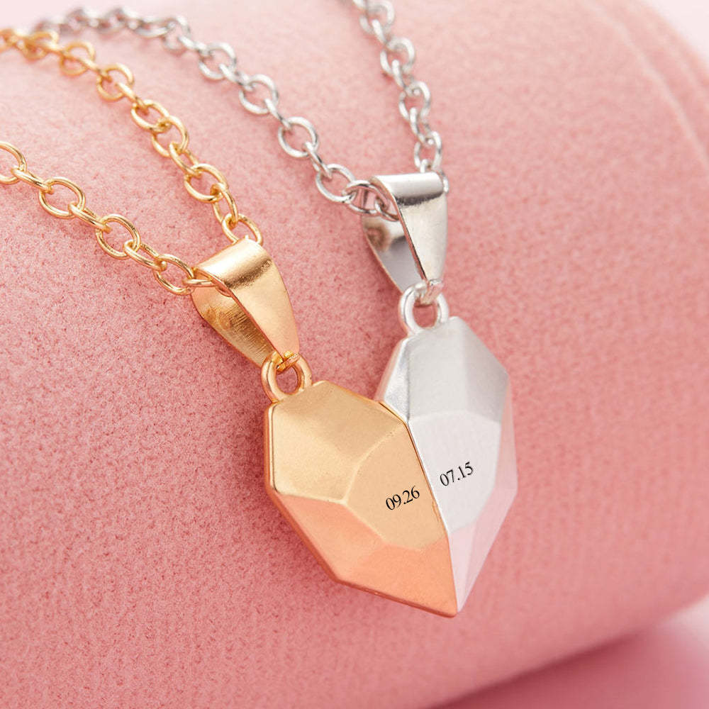 Personalized Two Souls One Heart Pendant Magnet Necklaces for Couple Necklace Anniversary Gifts -