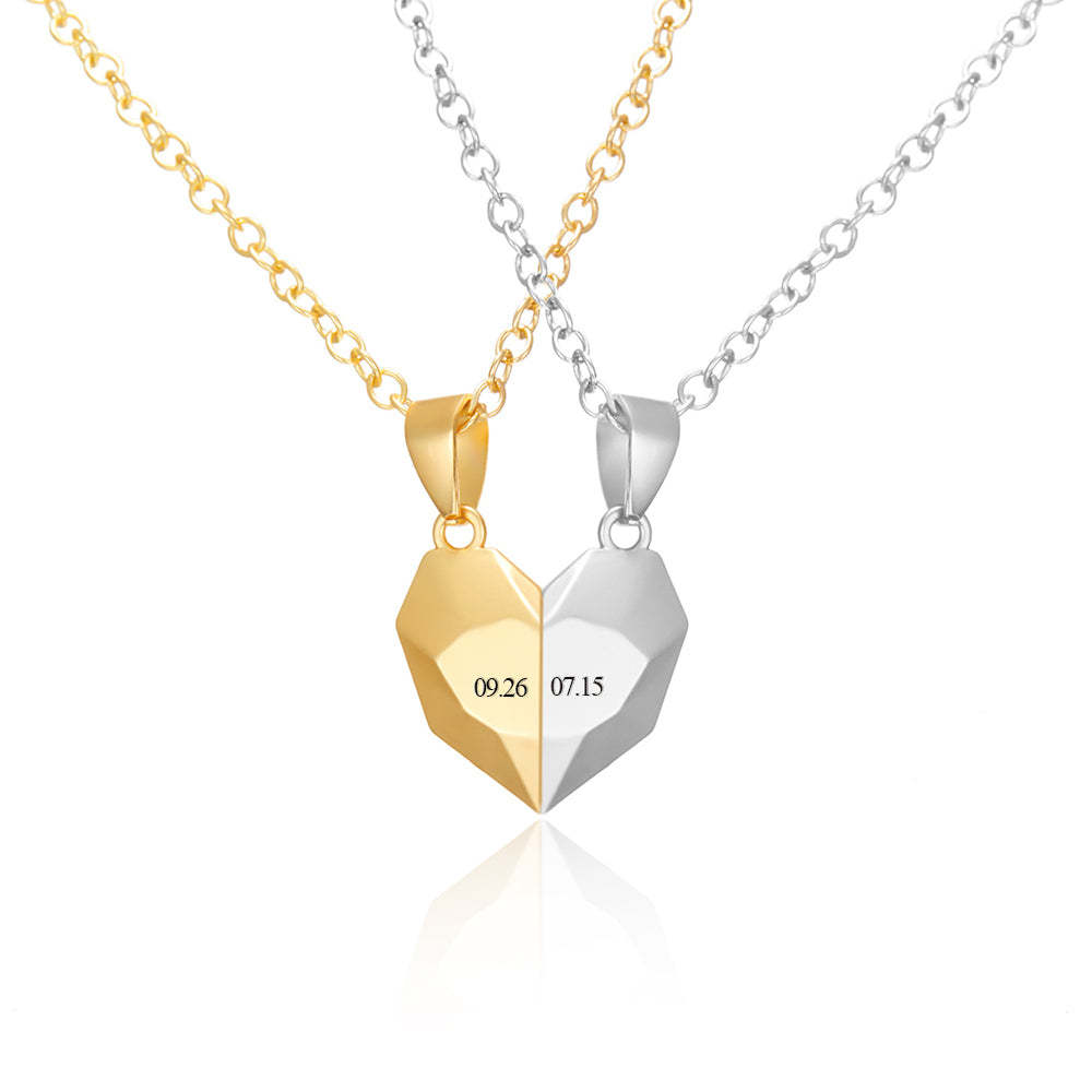 Personalized Two Souls One Heart Pendant Magnet Necklaces for Couple Necklace Anniversary Gifts - 