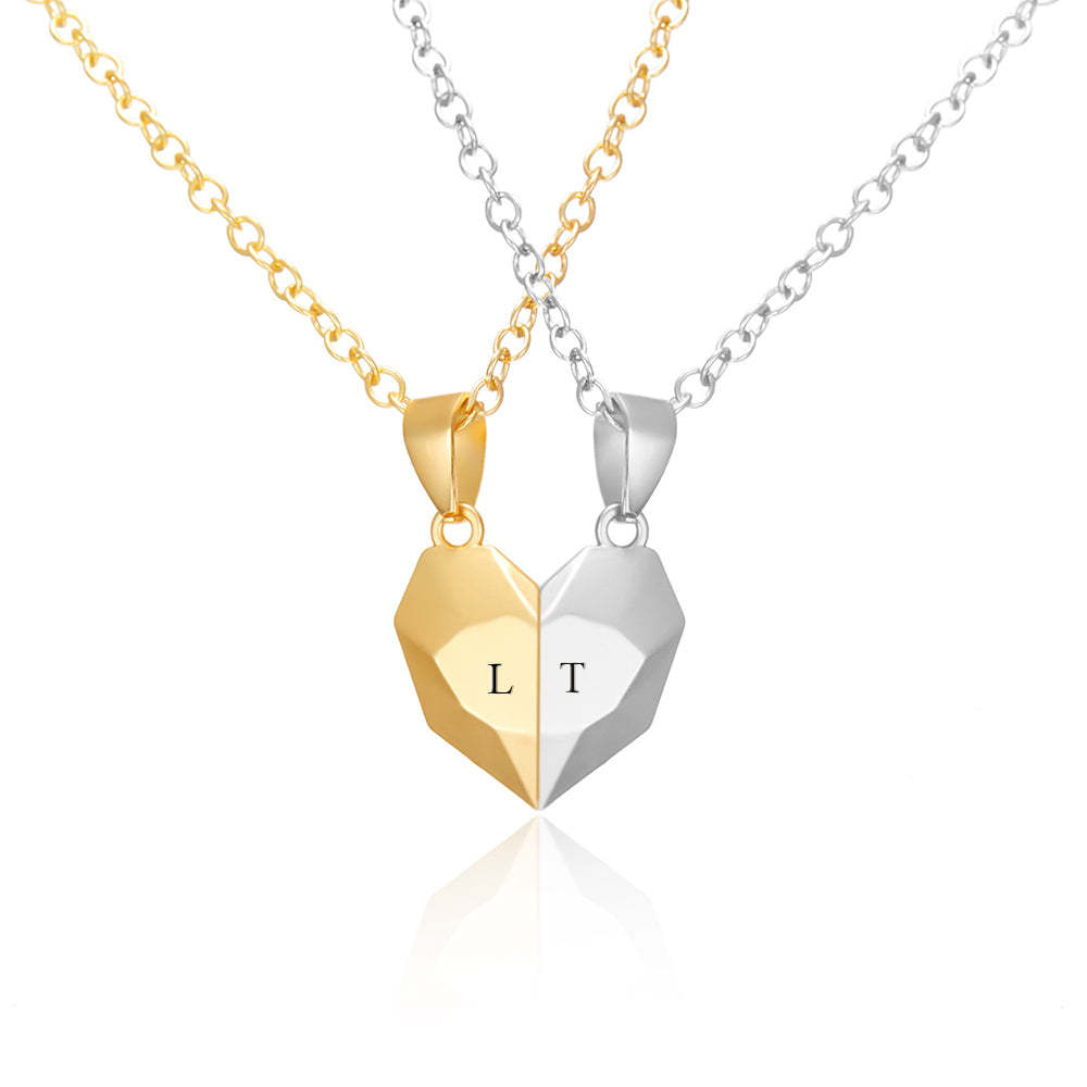 Personalized Two Souls One Heart Pendant Necklaces for Couple Wishing Stone Magnet Couples Necklace Gifts -