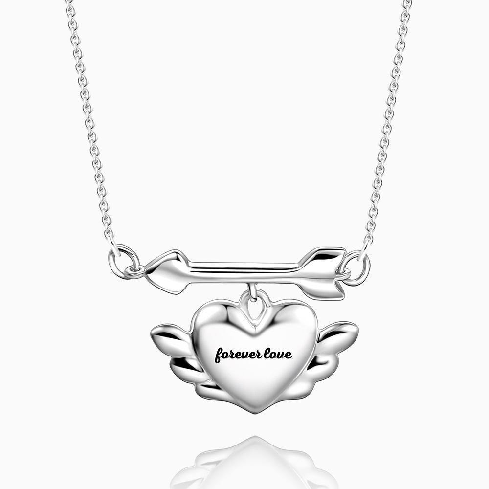 Engraved Cupid's Heart Necklace Silver - soufeelus
