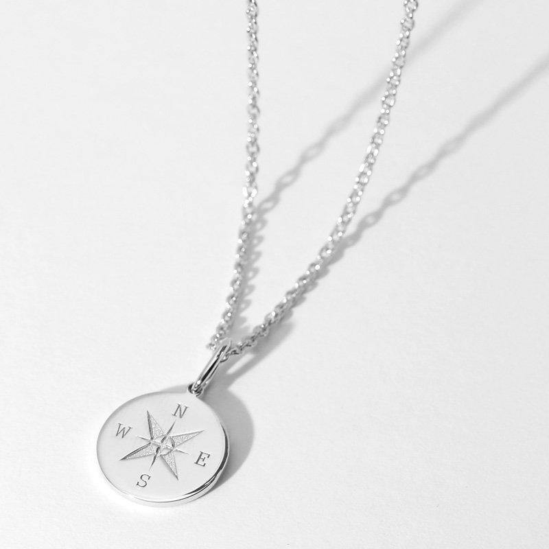 Engraved Compass Bar Necklace Silver - soufeelus