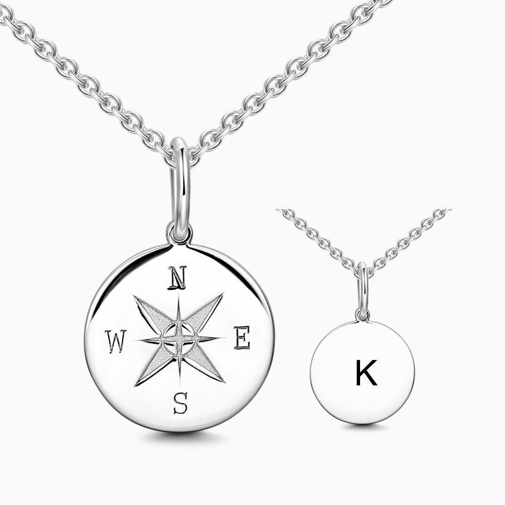 Initial Compass Necklace with Engraving Silver - soufeelus