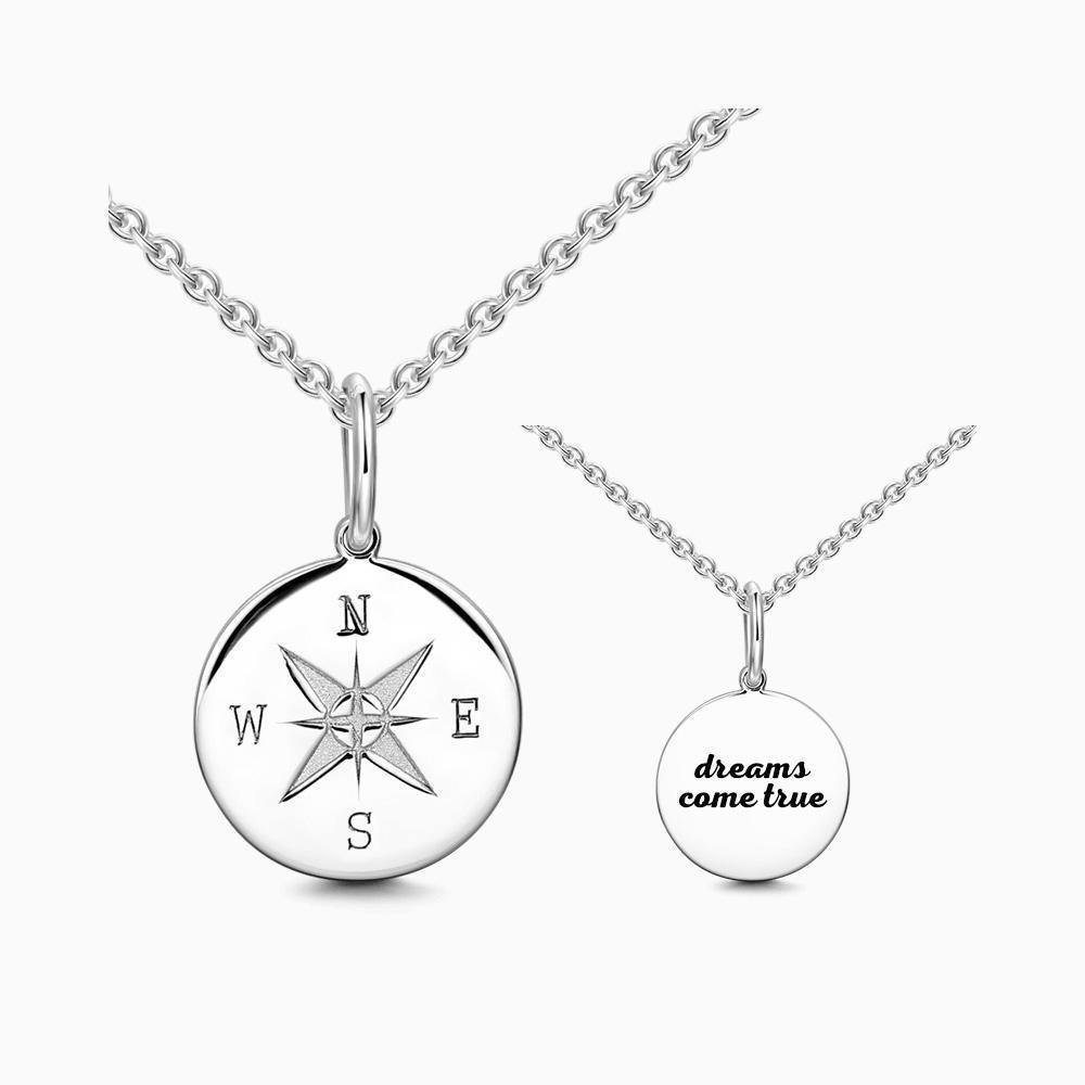 Engraved Compass Bar Necklace Silver - soufeelus