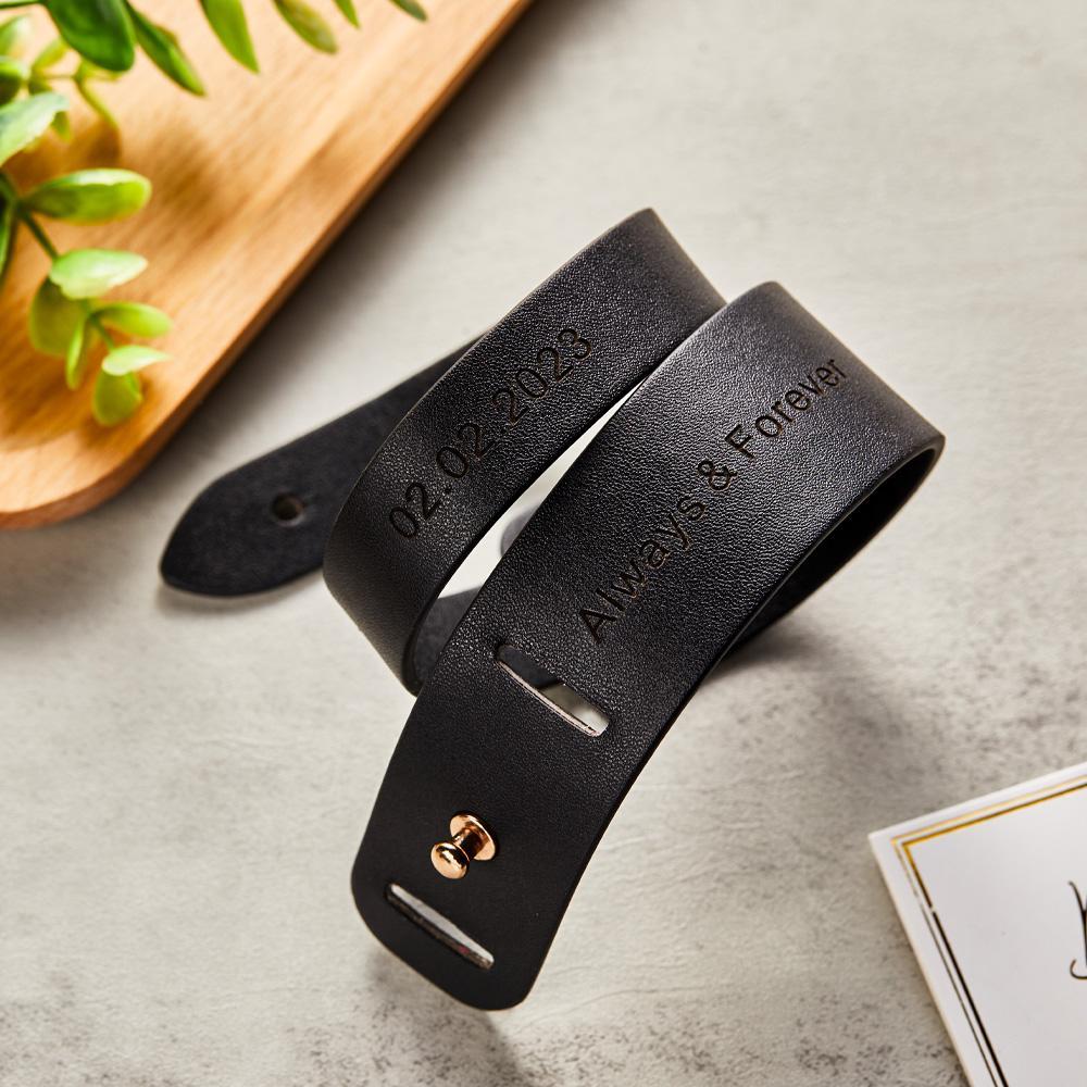 Custom Engraved Leather Bracelet Personalized Vintage Wrap Adjustable Bracelet Gift For Him - soufeelus