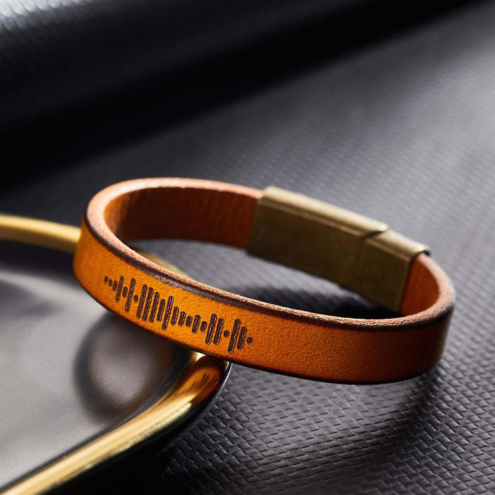 Custom Engraved Music Code Bracelet Personalised Song Leather Bracelet with Strong Magnetic Clasp - soufeelus