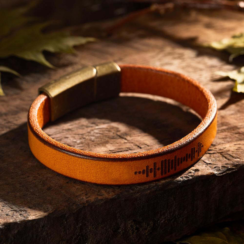Custom Engraved Music Code Bracelet Personalised Song Leather Bracelet with Strong Magnetic Clasp - soufeelus