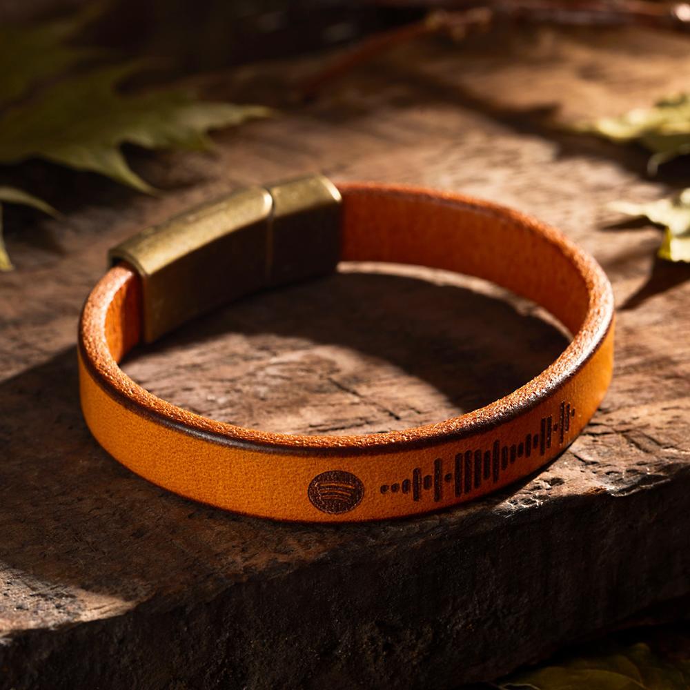 Custom Engraved Spotify Code Bracelet Personalized Song Leather Bracelet with Strong Magnetic Clasp - soufeelus