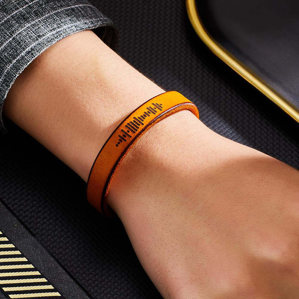 Custom Engraved Music Code Bracelet Personalised Song Leather Bracelet with Strong Magnetic Clasp - soufeelus