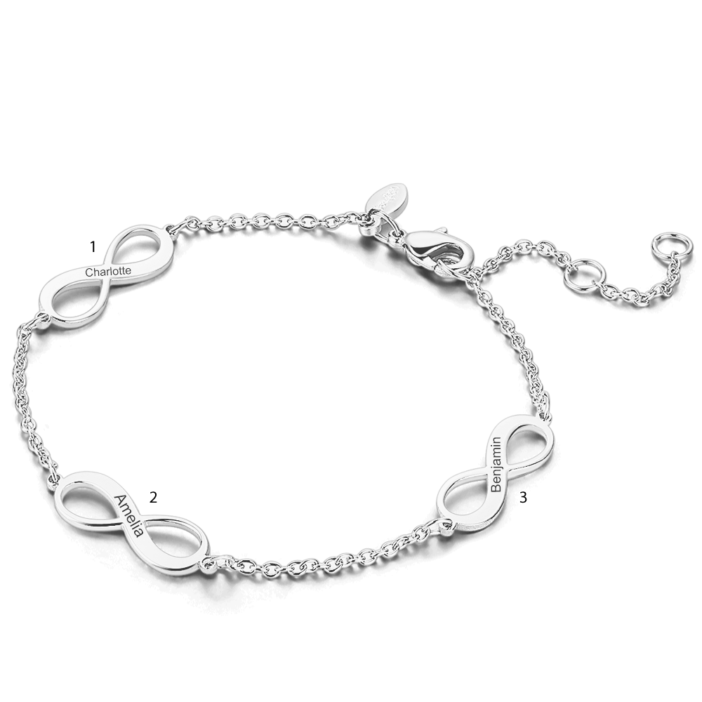 Engraved Infinity Love Bracelet Silver - Length Adjustable - soufeelus