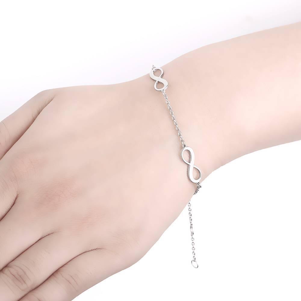 Engraved Infinity Love Bracelet Silver - Length Adjustable - soufeelus
