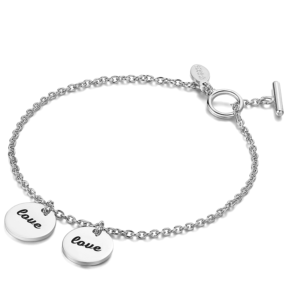 Engraved Two Coins Bracelet Silver - Length Adjustable - soufeelus