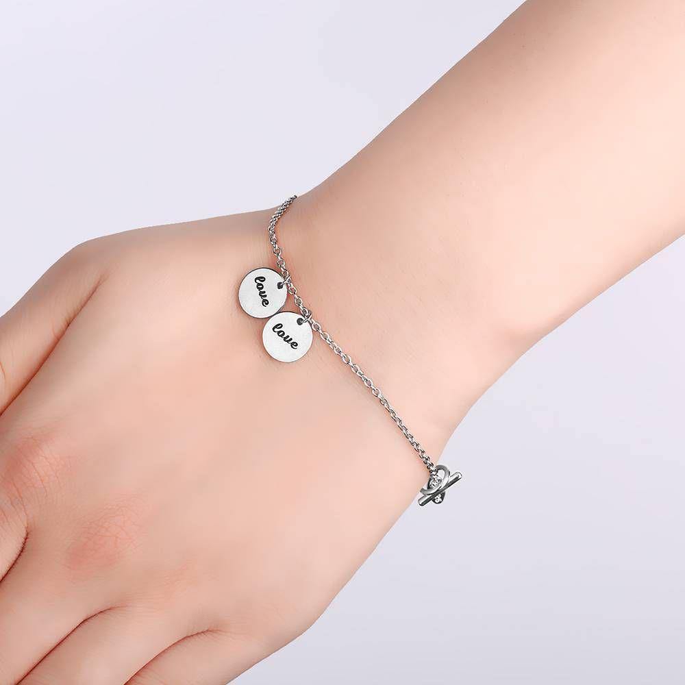 Engraved Two Coins Bracelet Silver - Length Adjustable - soufeelus