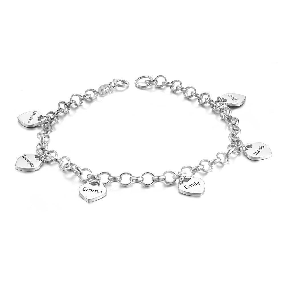 Engraved Bracelet with Heart Six Names Family Gift Platinum Plated - soufeelus