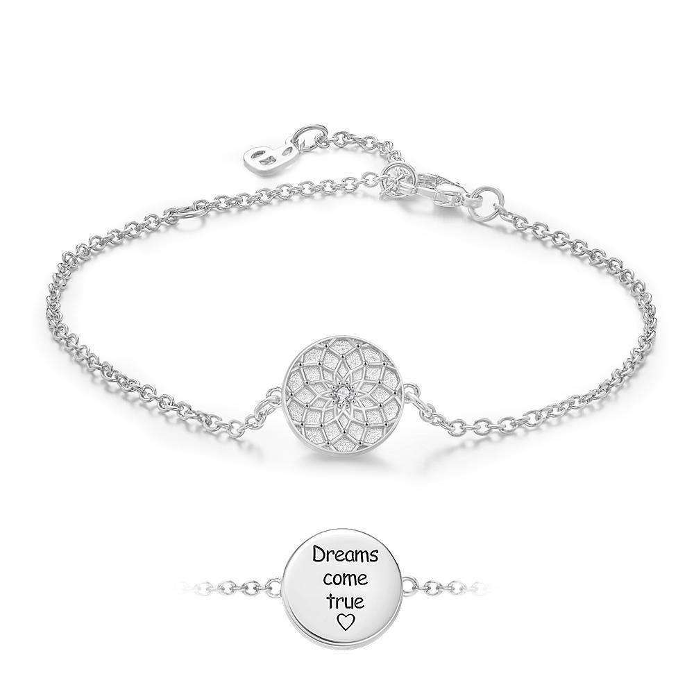 Engraved Bracelet Dream Catcher Bracelet Wishing Dream Memorial Gifts for Her Silver - soufeelus