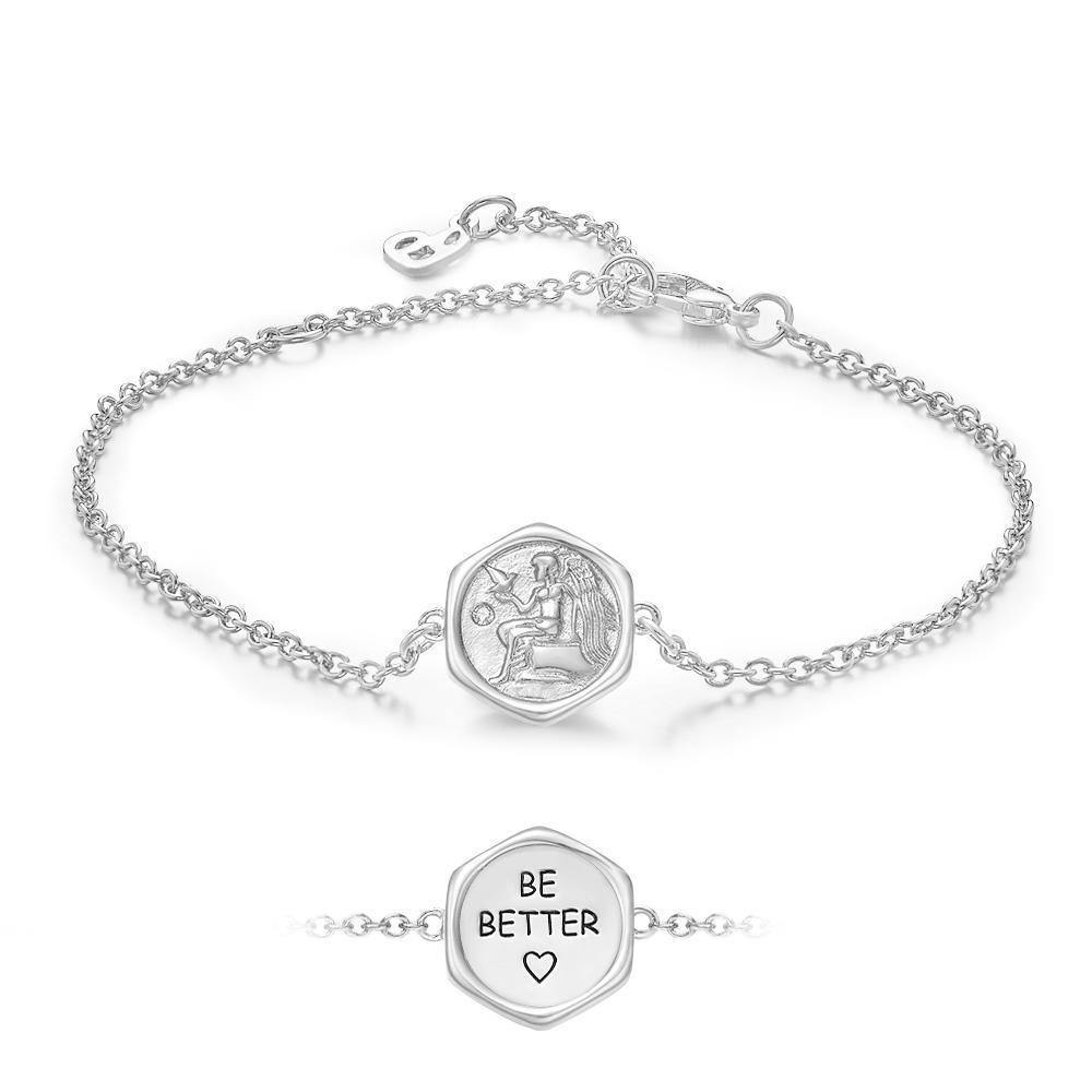 Engraved Bracelet Victory Wishing Coin Memorial Gifts for Her Silver - soufeelus