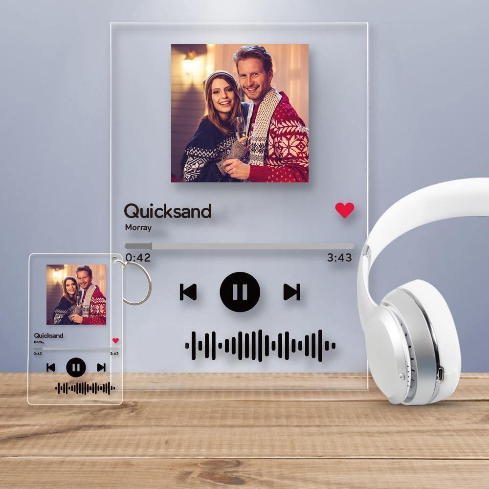 Scannable Music Code Plaque Keychain Music and Photo Acrylic, Song Keychain 2.1in*3.4in (5.4*8.6cm)