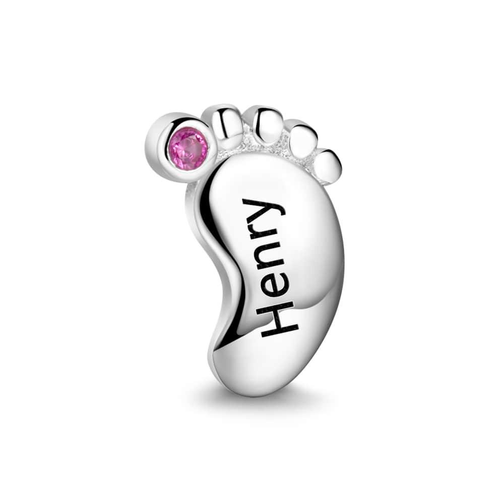 Engraved Charm Baby Feet Locket with Custom Birthstone - soufeelus