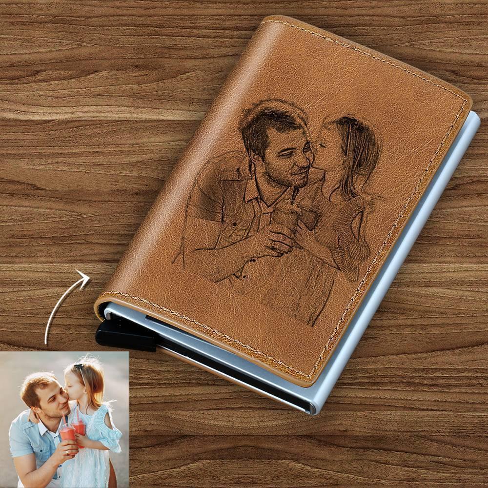 Photo Engraved Card Case, Leather Wallet Best Gift for Men - soufeelus