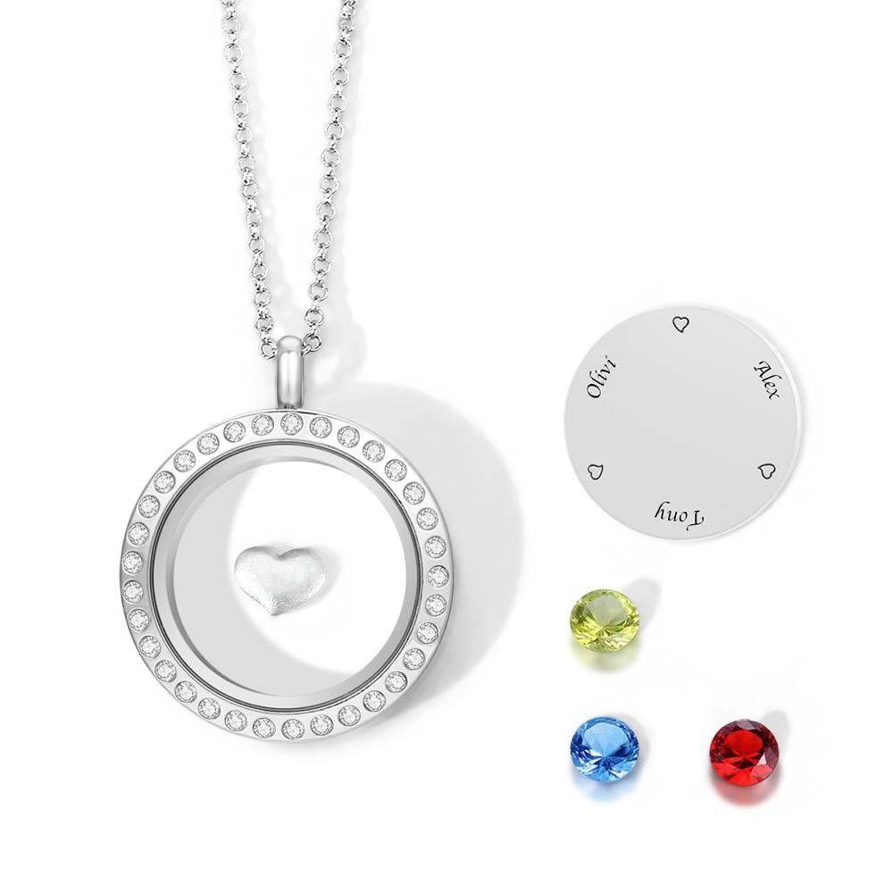 Personalised Birthstone Floating Locket Necklace with Engraving - soufeelus