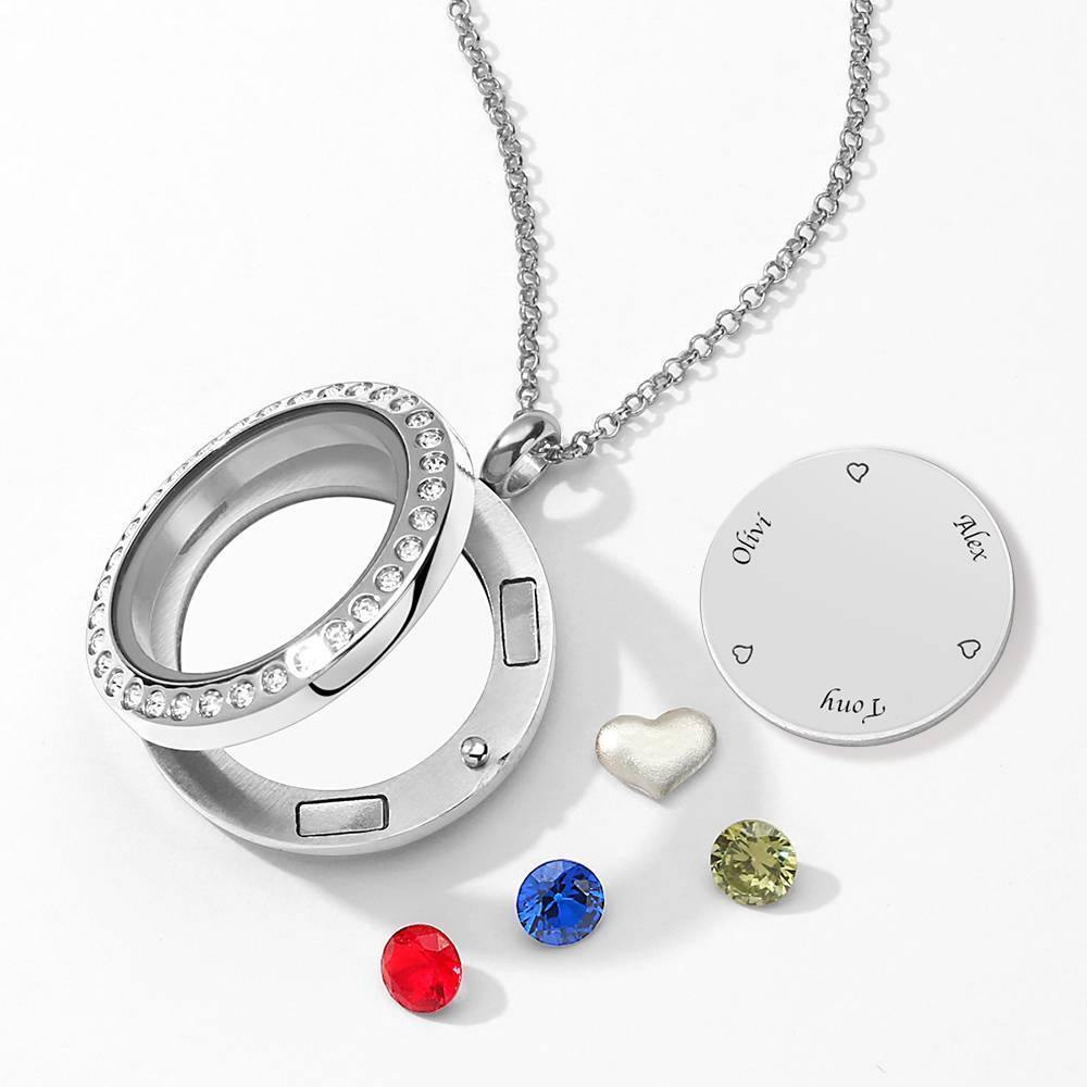 Personalised Birthstone Floating Locket Necklace with Engraving - soufeelus