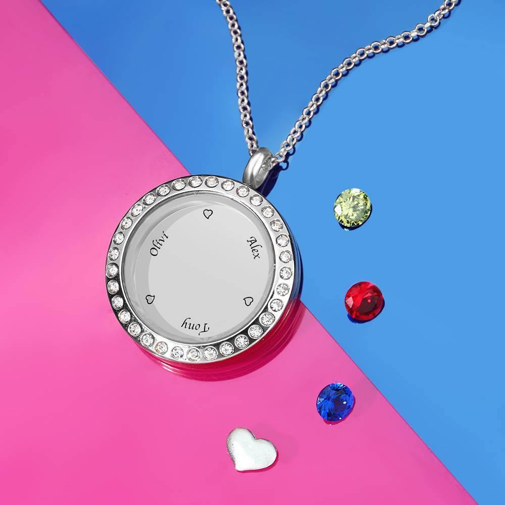 Personalised Birthstone Floating Locket Necklace with Engraving - soufeelus