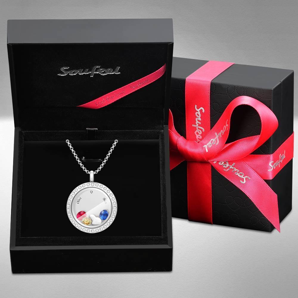 Personalised Birthstone Floating Locket Necklace with Engraving - soufeelus