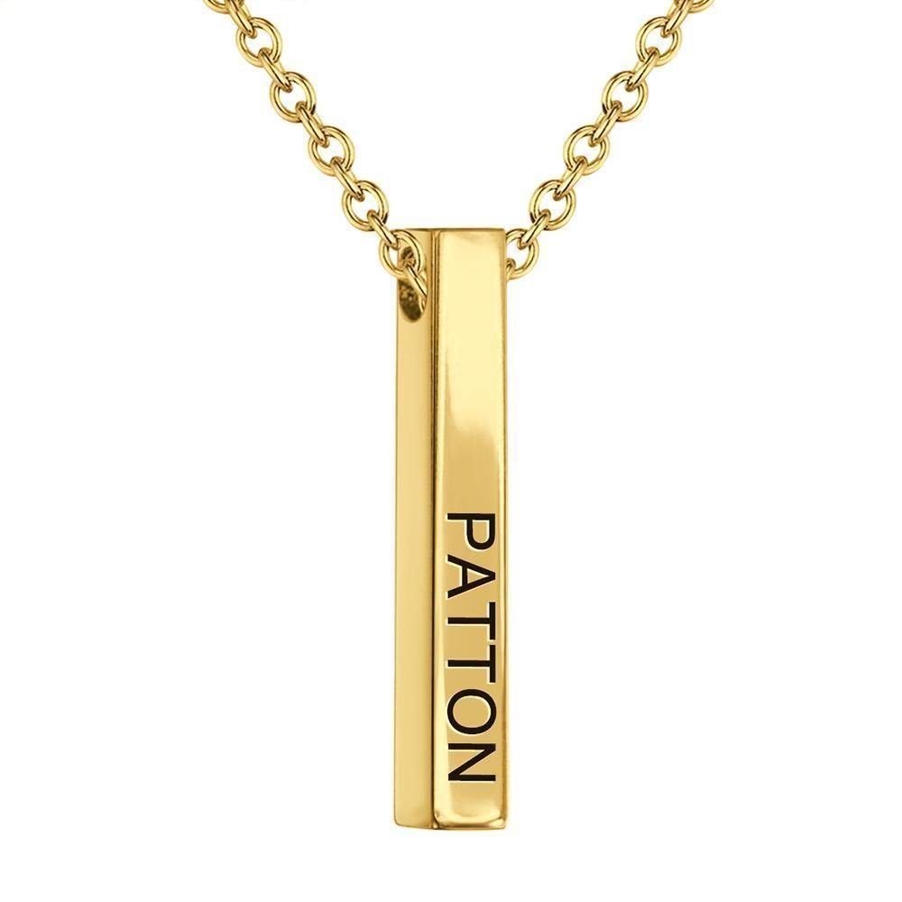 3D Engraving Bar Necklace, 4 Sided Vertical Name Necklace Unique Gifts Golden - soufeelus