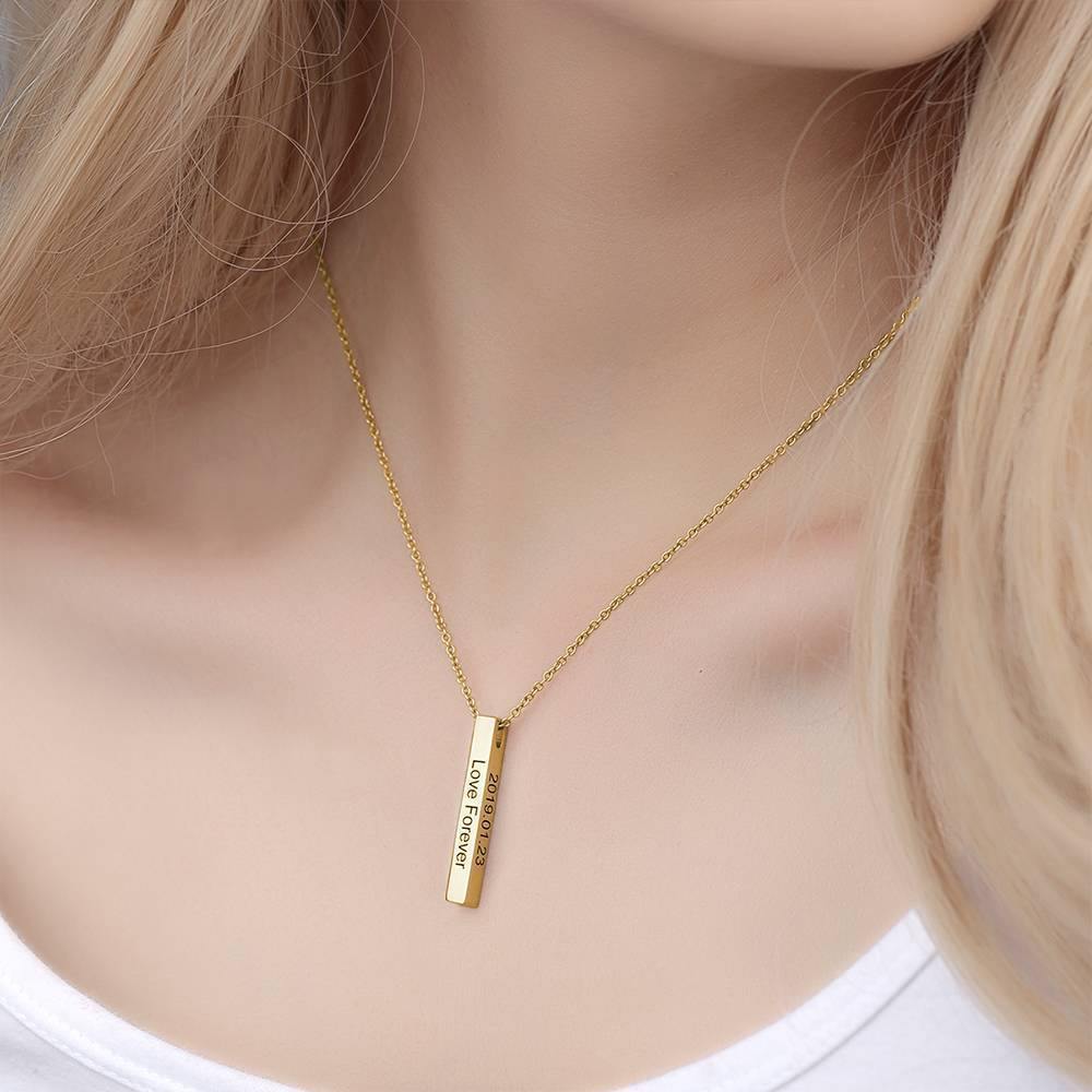 3D Engraving Bar Necklace, 4 Sided Vertical Name Necklace Unique Gifts Golden - soufeelus