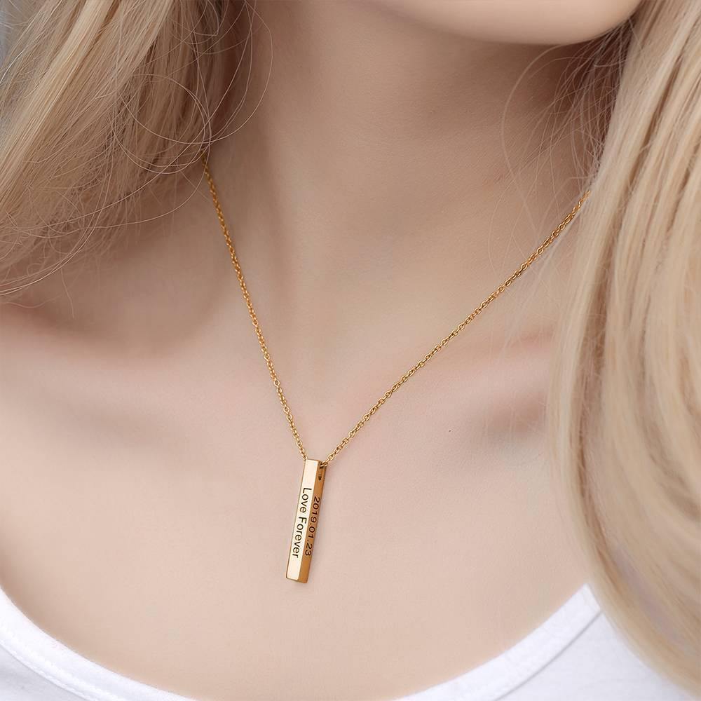 3D Engraving Bar Necklace, 4 Sided Vertical Name Necklace Rose Gold Plated - soufeelus