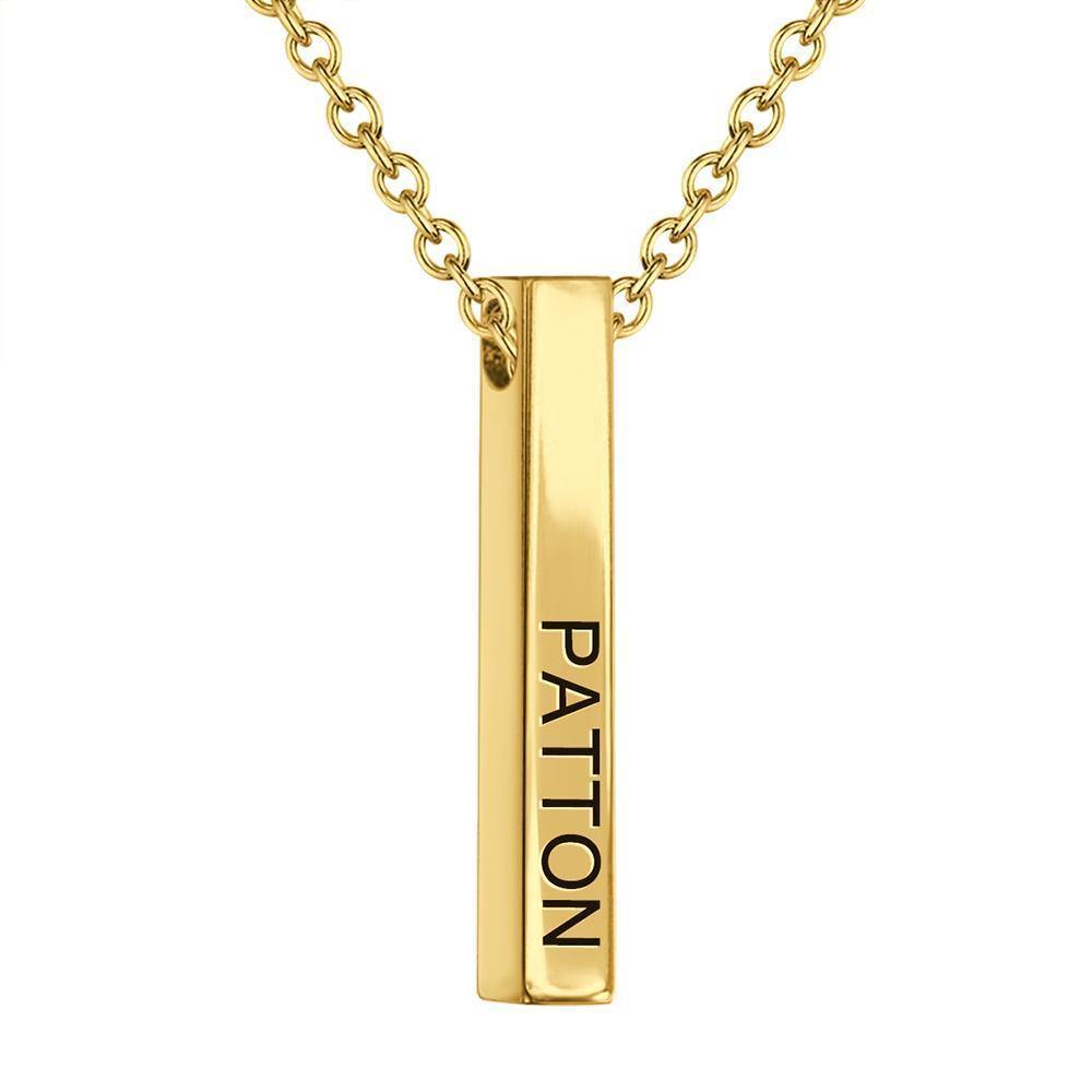 3D Engraving Bar Necklace, 4 Sided Vertical Name Necklace 14K Gold Plated - Golden - soufeelus