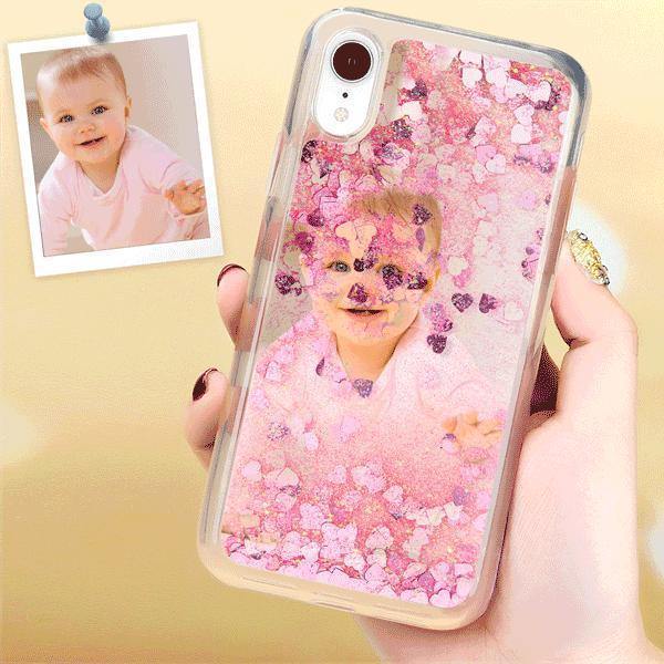 Custom Quicksand Photo Protective Phone Case Soft Shell Pink Heart - iPhone 11 Pro - soufeelus