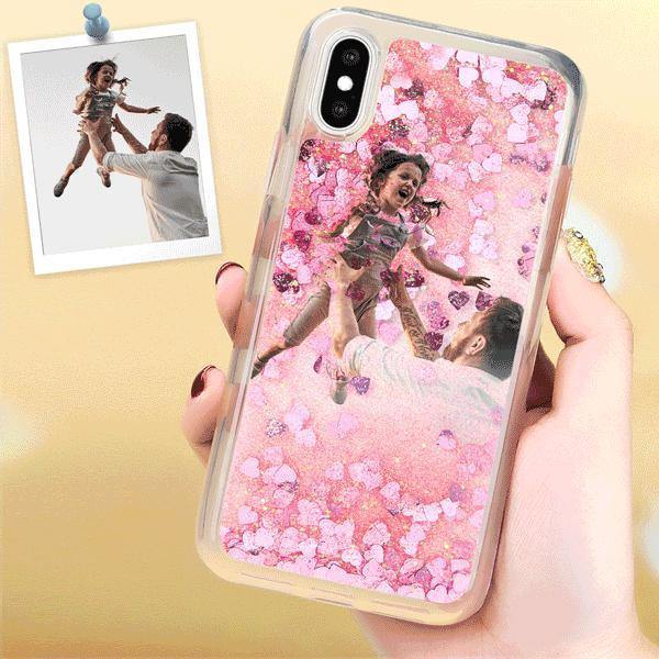 Custom Quicksand Photo Protective Phone Case Soft Shell Pink Heart - iPhone 11 Pro - soufeelus