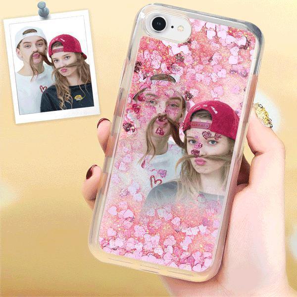 Custom Quicksand Photo Protective Phone Case Soft Shell Pink Heart - iPhone 11 Pro - soufeelus