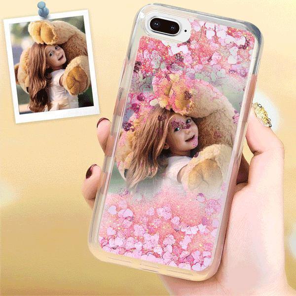 Custom Quicksand Photo Protective Phone Case Soft Shell Pink Heart - iPhone 11 Pro - soufeelus