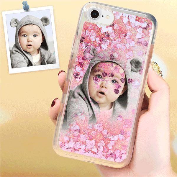 Custom Quicksand Photo Protective Phone Case Soft Shell Pink Heart - iPhone 11 Pro - soufeelus