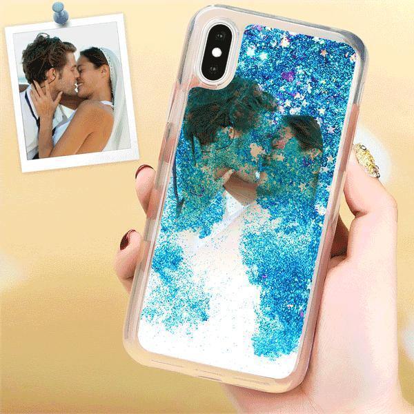 iPhone Xr Custom Quicksand Photo Protective Phone Case Soft Shell - Blue - soufeelus